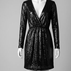 Express Black Sequined Long Sleeve Midi Dress - NWT - Sparkly Holiday- Size SP